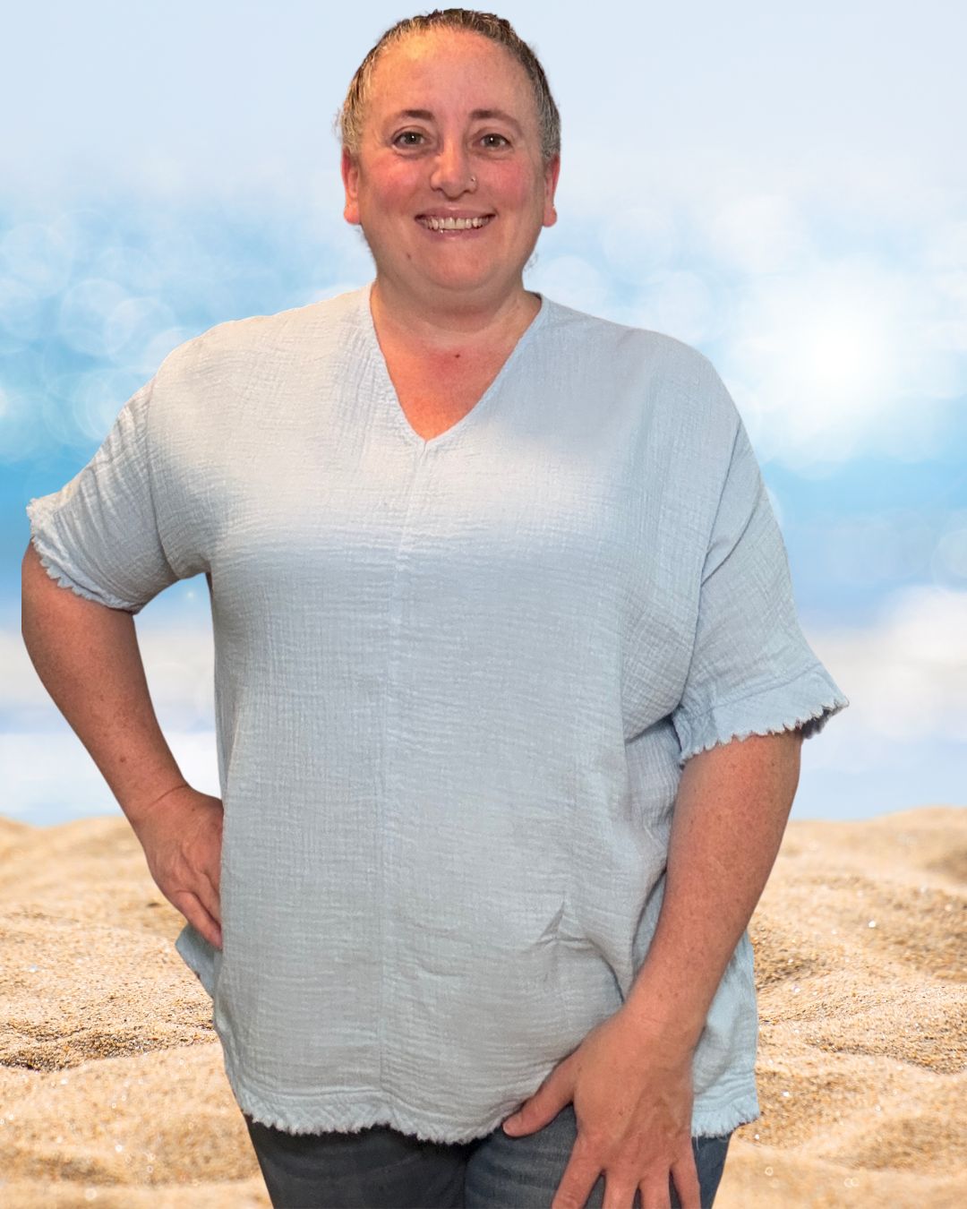Sea Breeze Frayed Edge Top