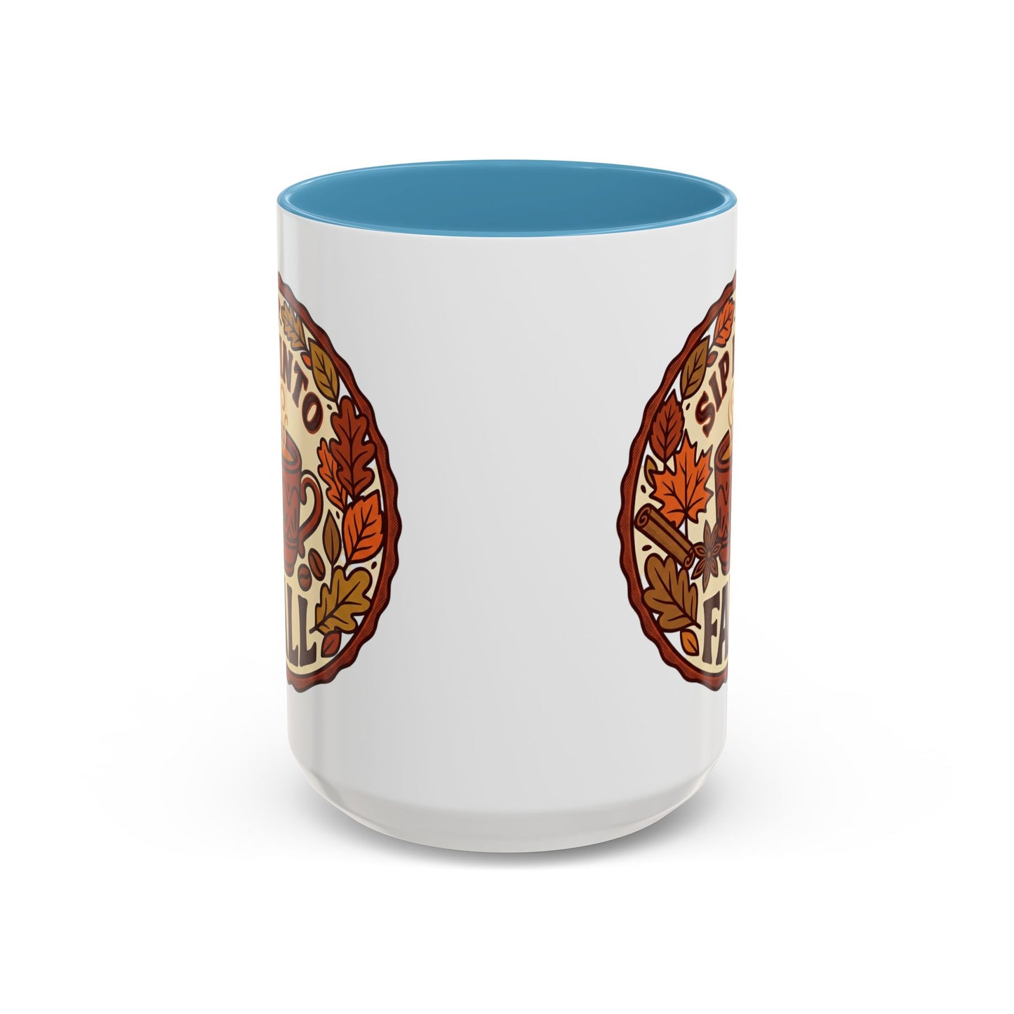 Sip Into Fall Accent Coffee Mug — Autumn Leaves & Hot Cup Design (11/15oz)