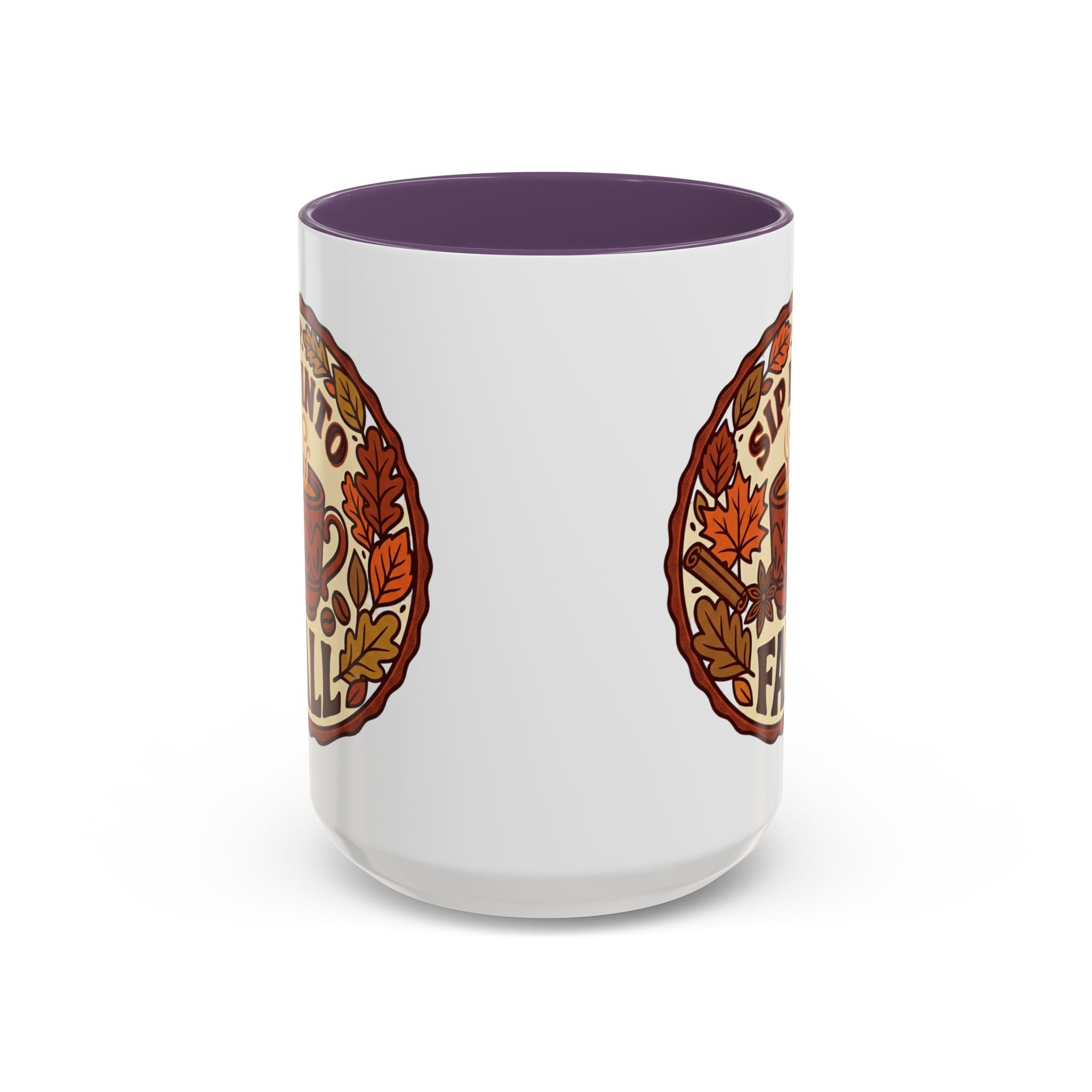 Sip Into Fall Accent Coffee Mug — Autumn Leaves & Hot Cup Design (11/15oz)