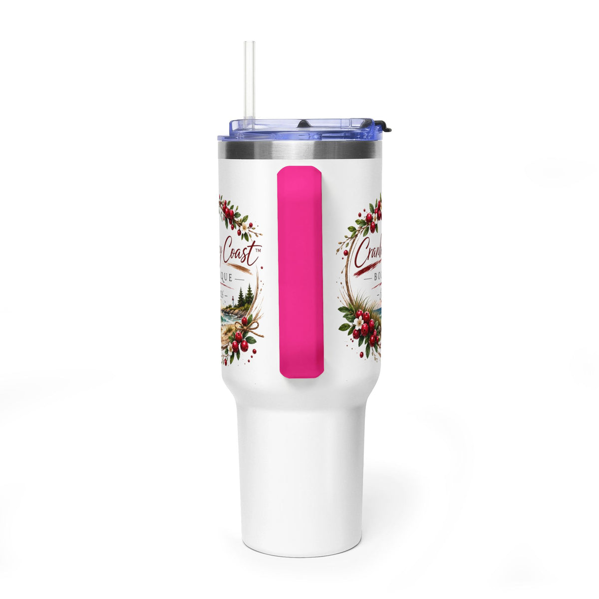 Cranberry Coast 40oz Vacuum Tumbler — Insulated Travel Mug with Handle and Straw