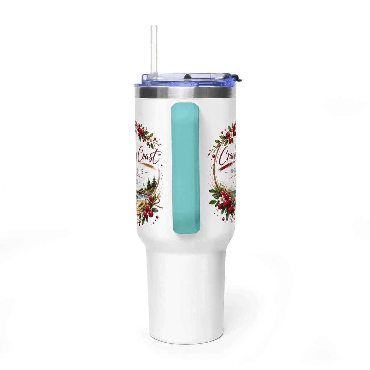 Cranberry Coast 40oz Vacuum Tumbler — Insulated Travel Mug with Handle and Straw
