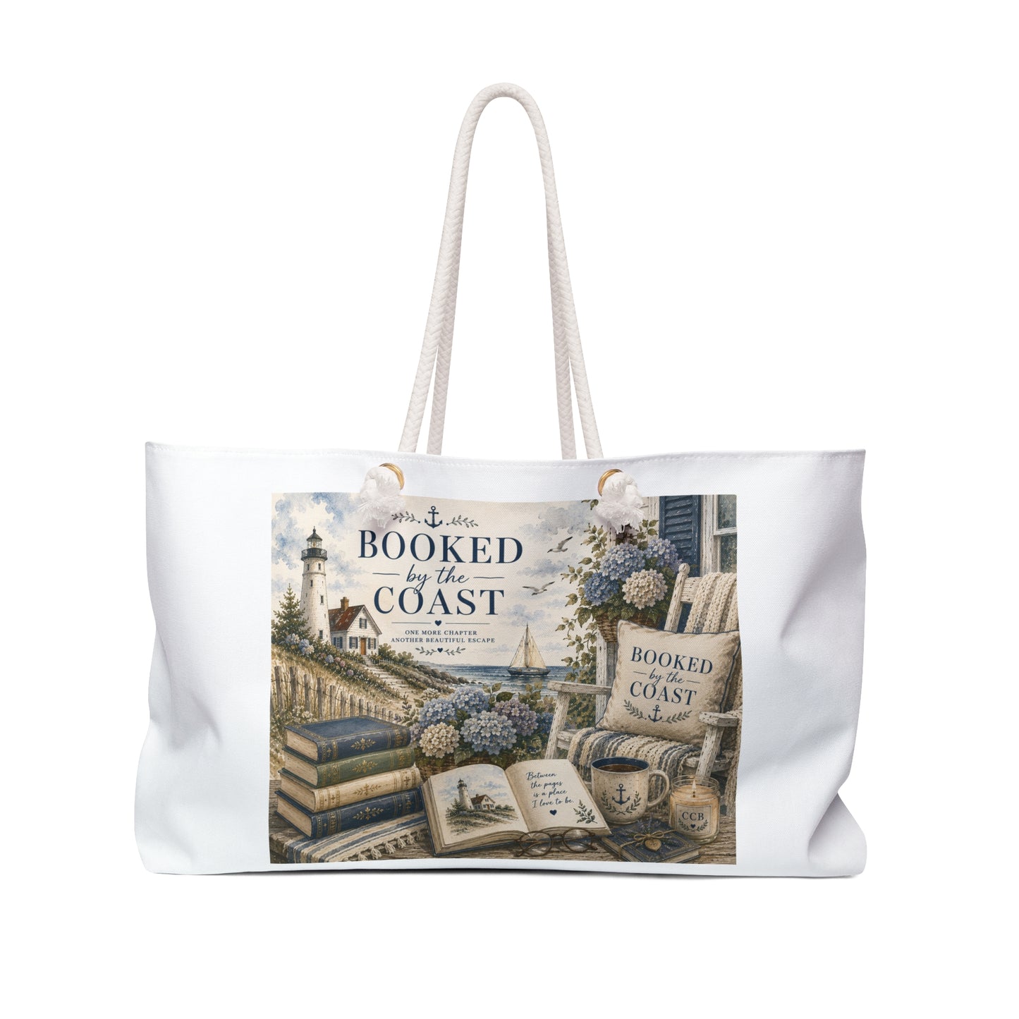 Booked by the Coast Weekender Bag – Nautical Booklover Travel Tote