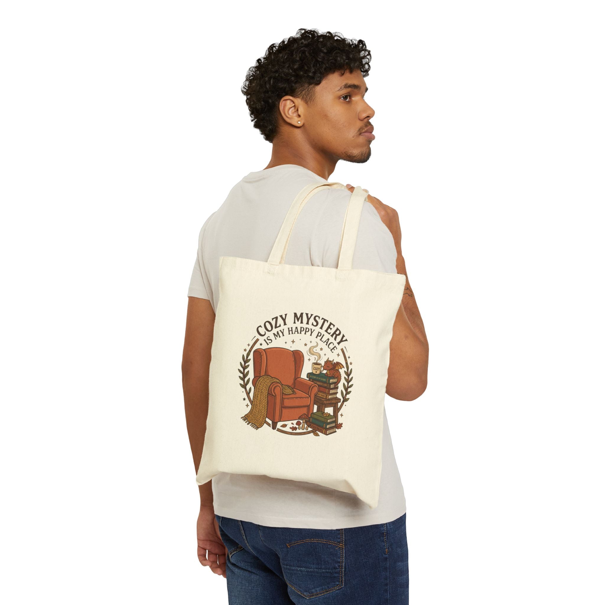 "Cozy Mystery Is My Happy Place" Canvas Tote Bag