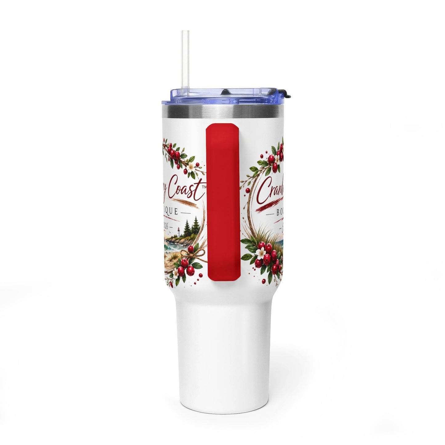 Cranberry Coast 40oz Vacuum Tumbler — Insulated Travel Mug with Handle and Straw