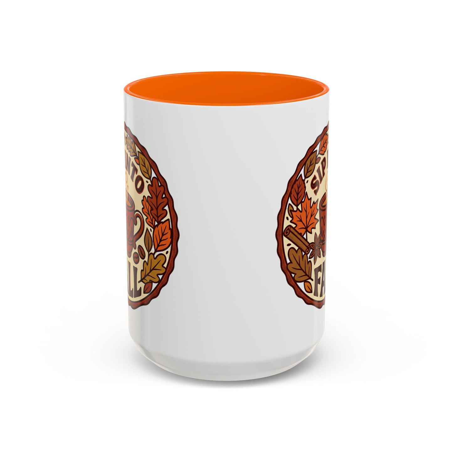 Sip Into Fall Accent Coffee Mug — Autumn Leaves & Hot Cup Design (11/15oz)