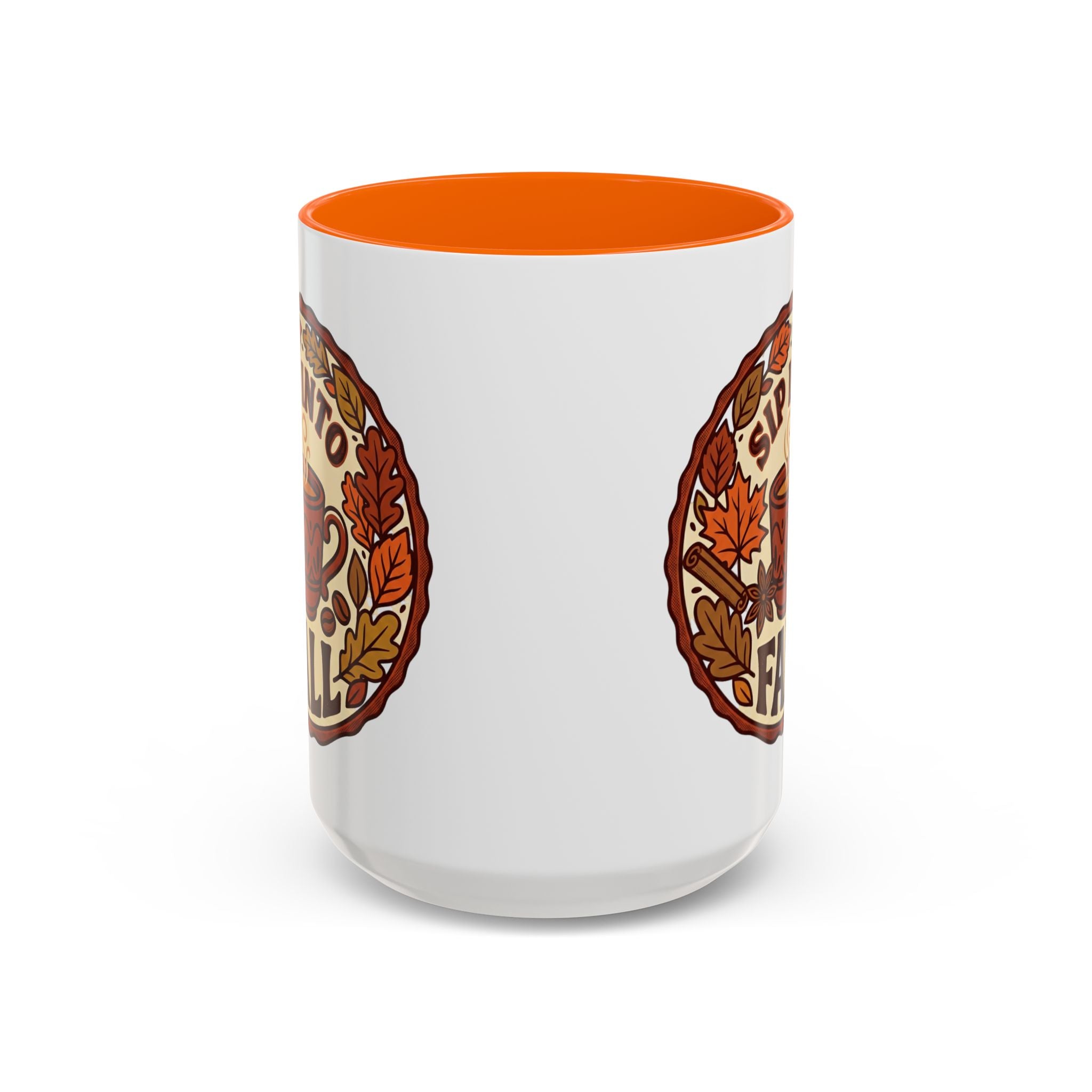 Sip Into Fall Accent Coffee Mug — Autumn Leaves & Hot Cup Design (11/15oz)
