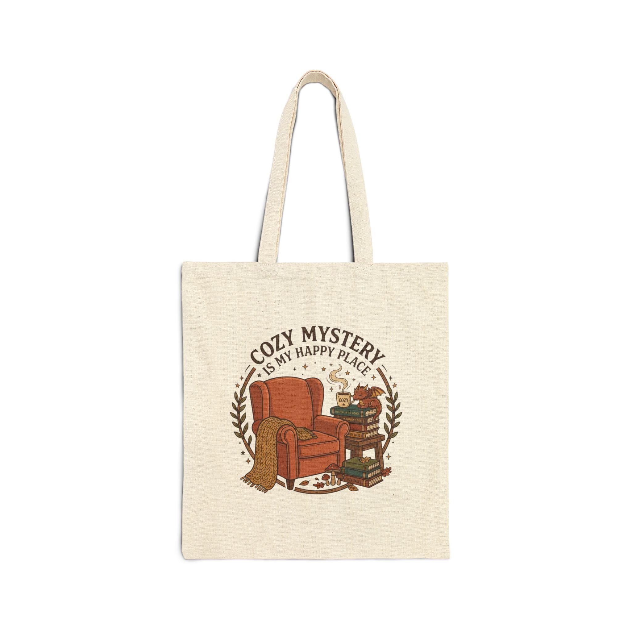 "Cozy Mystery Is My Happy Place" Canvas Tote Bag