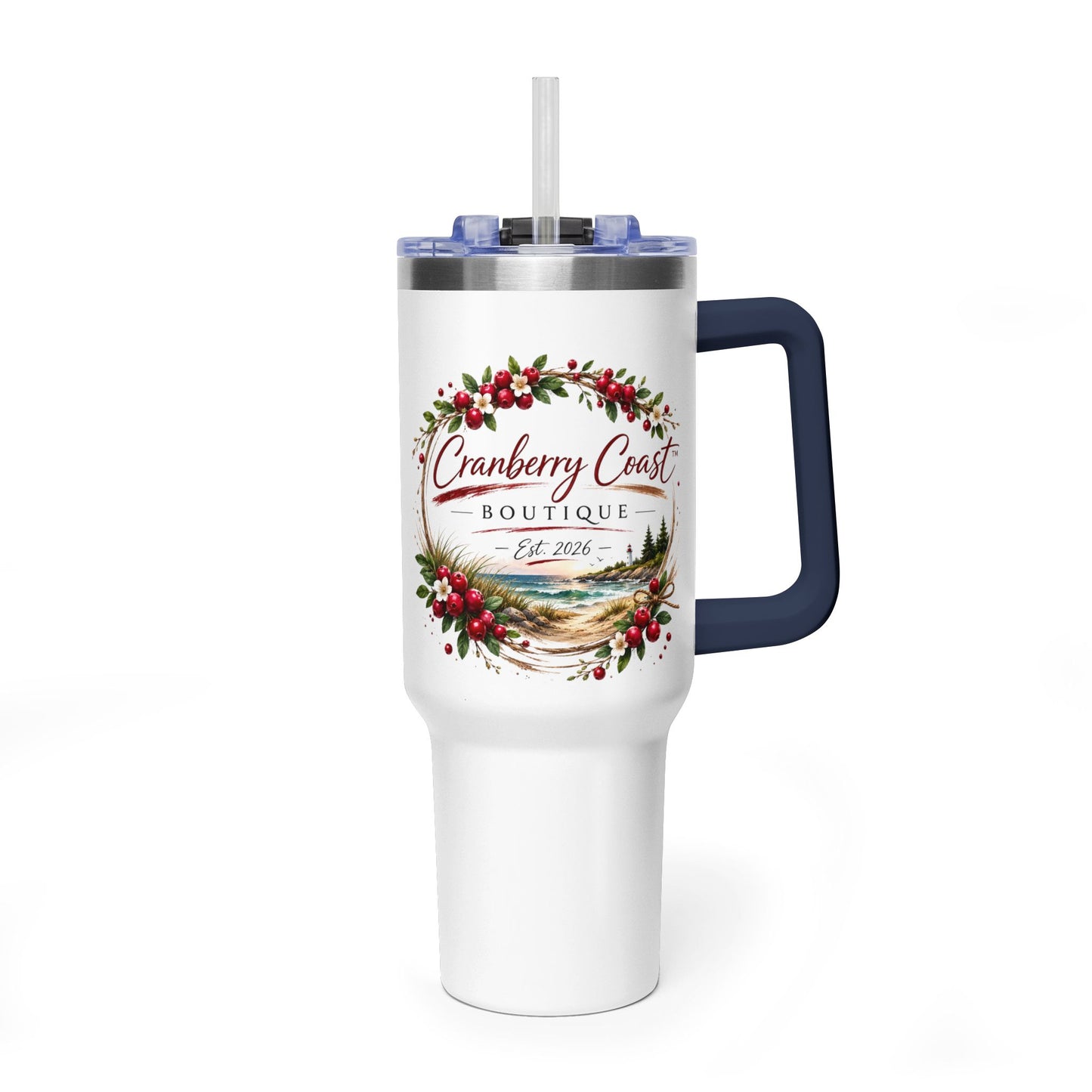 Cranberry Coast 40oz Vacuum Tumbler — Insulated Travel Mug with Handle and Straw