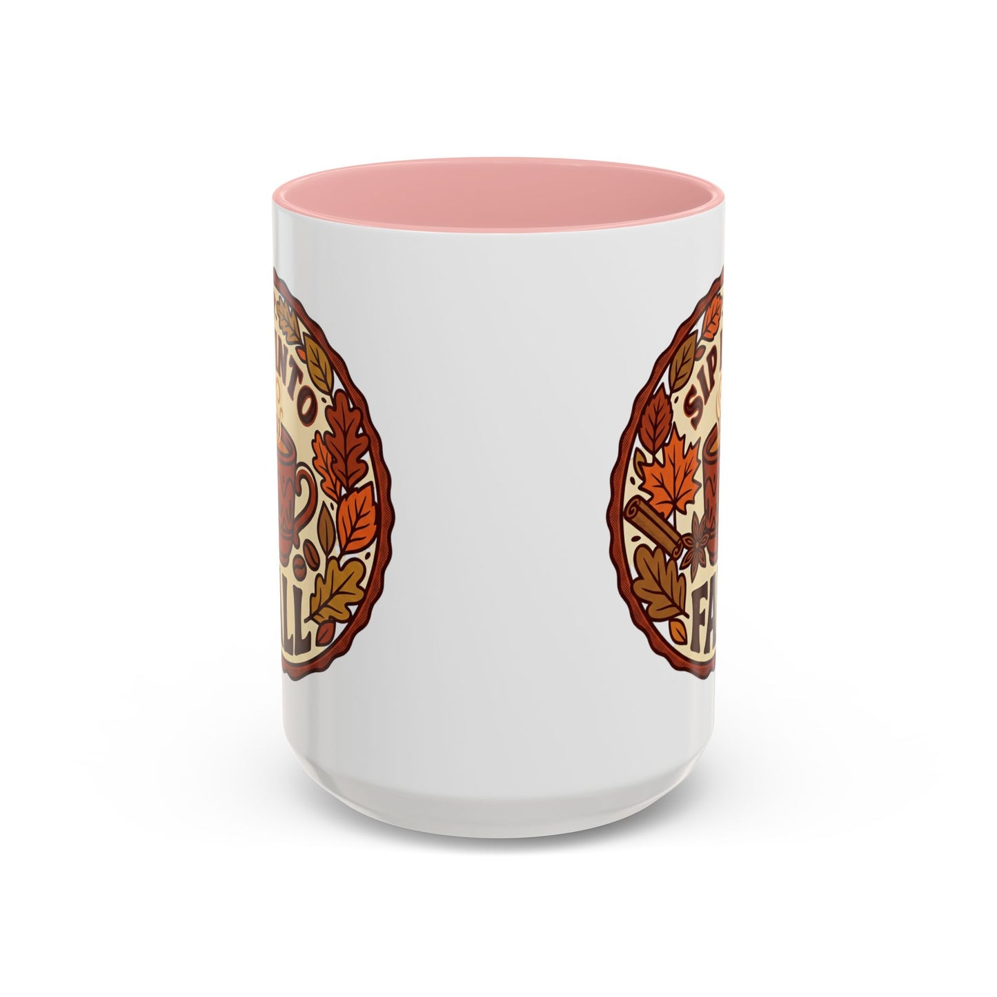 Sip Into Fall Accent Coffee Mug — Autumn Leaves & Hot Cup Design (11/15oz)