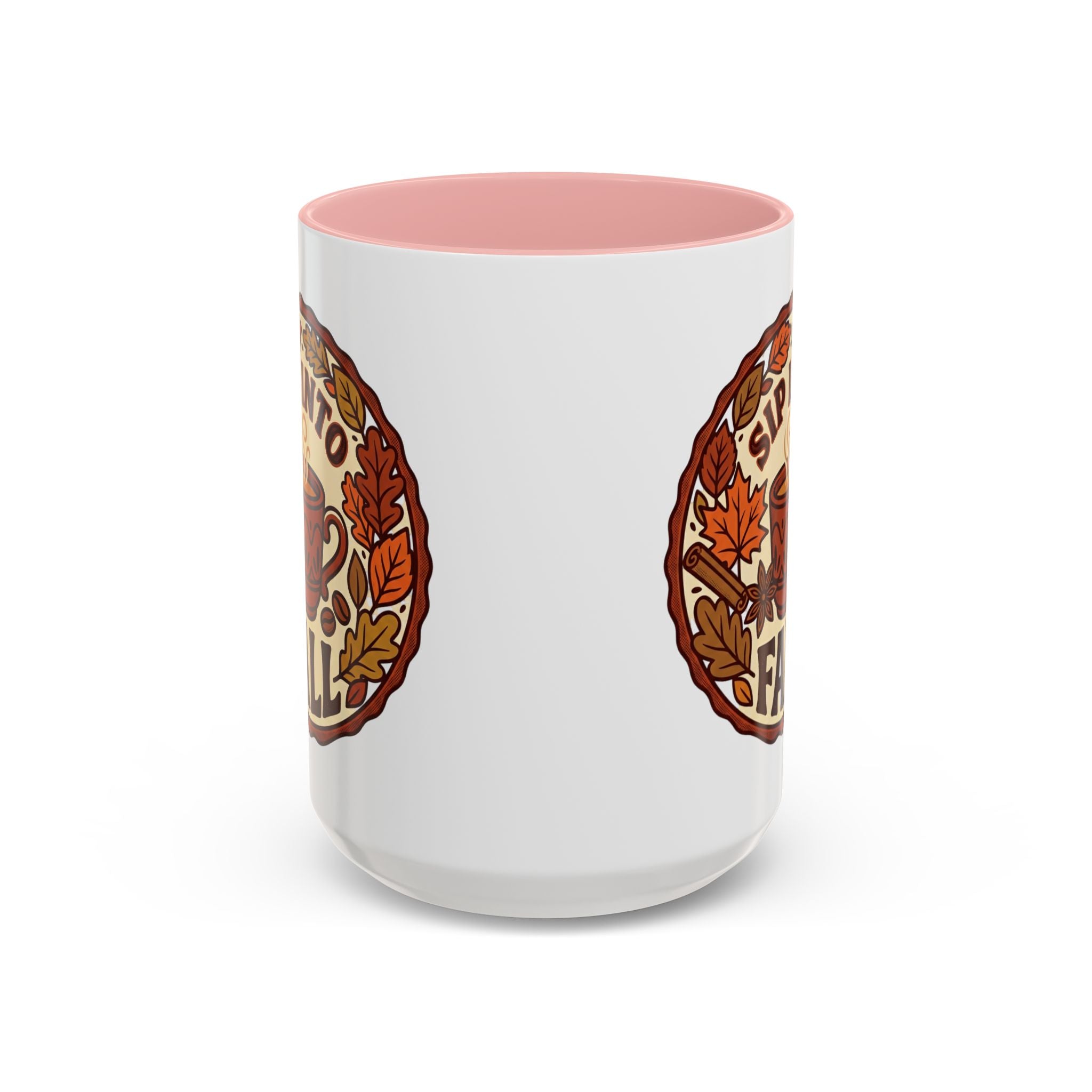 Sip Into Fall Accent Coffee Mug — Autumn Leaves & Hot Cup Design (11/15oz)
