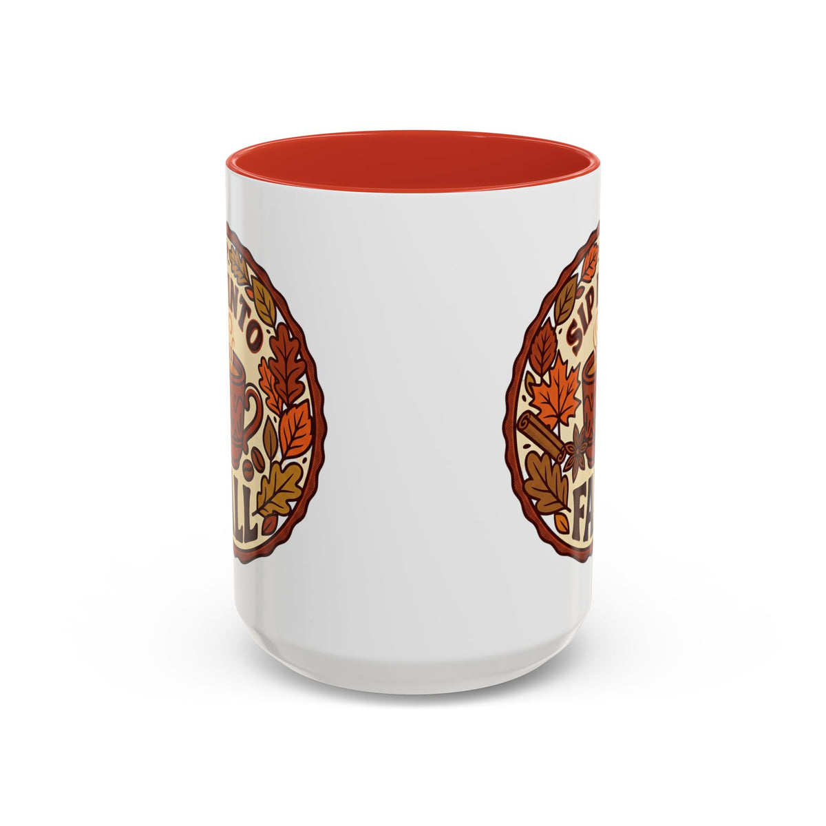 Sip Into Fall Accent Coffee Mug — Autumn Leaves & Hot Cup Design (11/15oz)