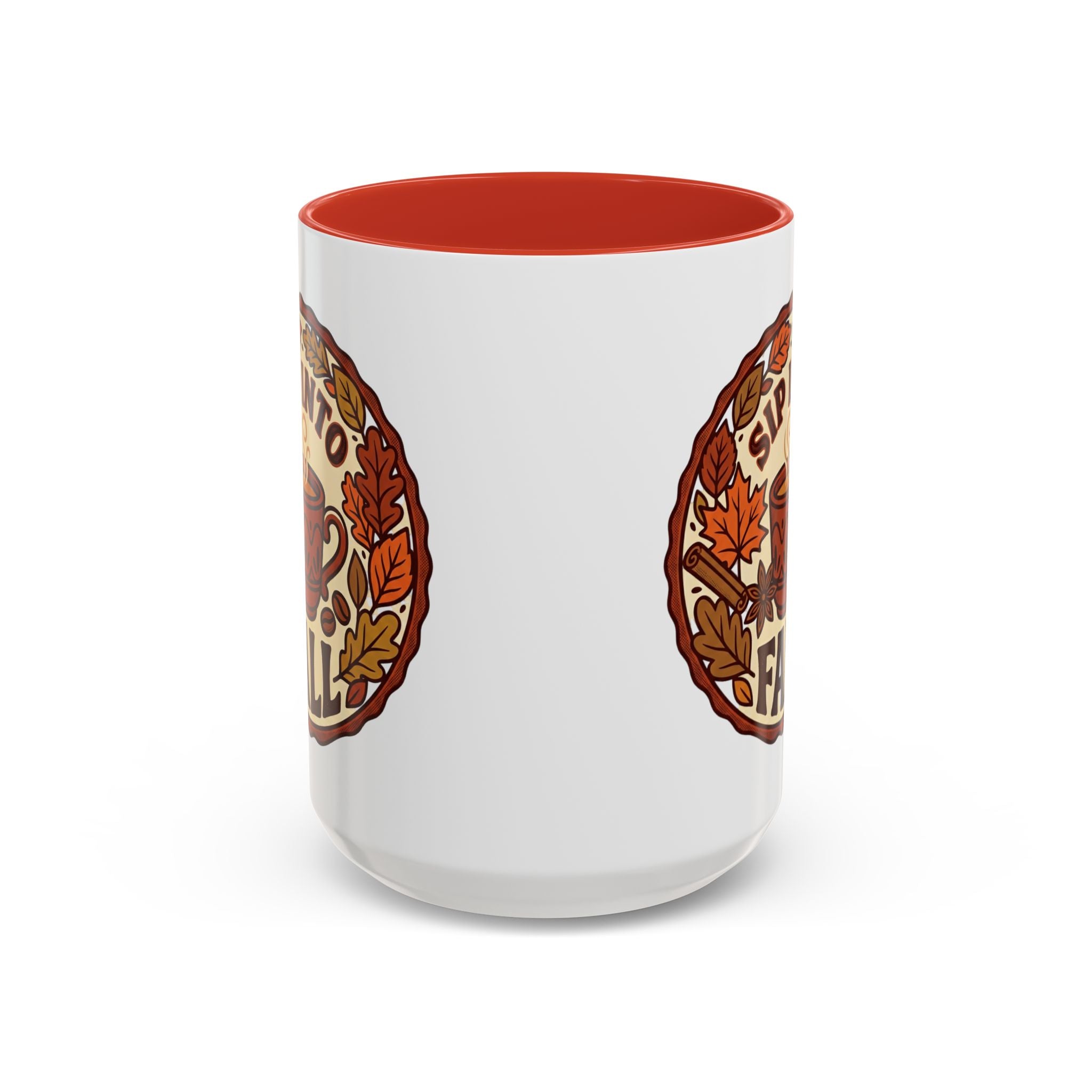 Sip Into Fall Accent Coffee Mug — Autumn Leaves & Hot Cup Design (11/15oz)