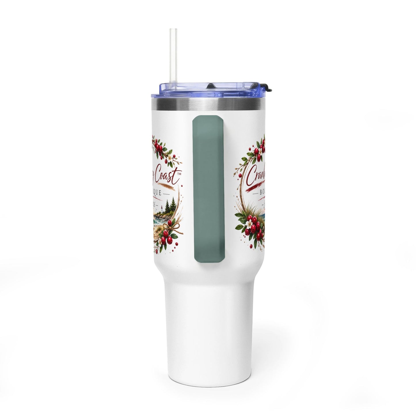 Cranberry Coast 40oz Vacuum Tumbler — Insulated Travel Mug with Handle and Straw
