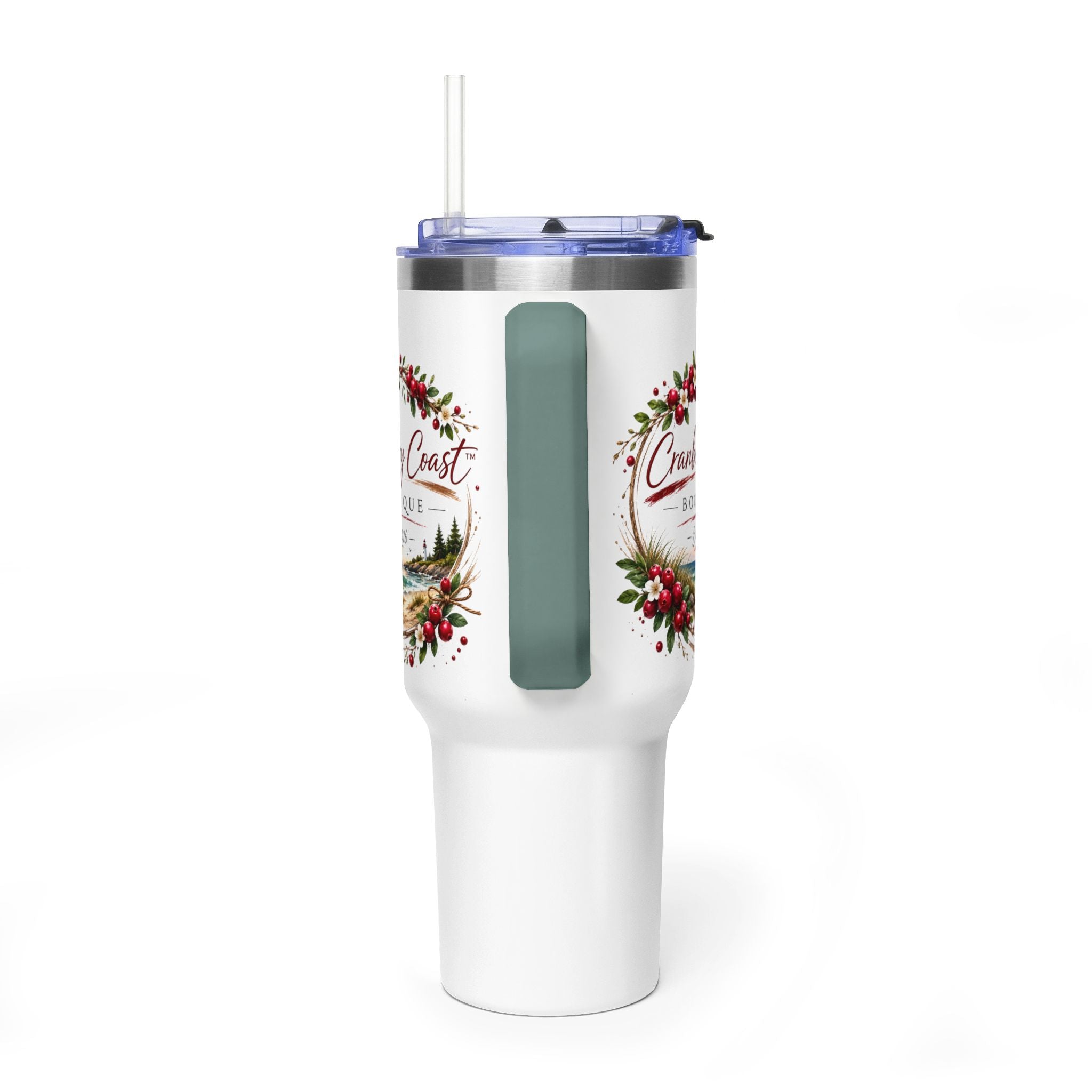 Cranberry Coast 40oz Vacuum Tumbler — Insulated Travel Mug with Handle and Straw