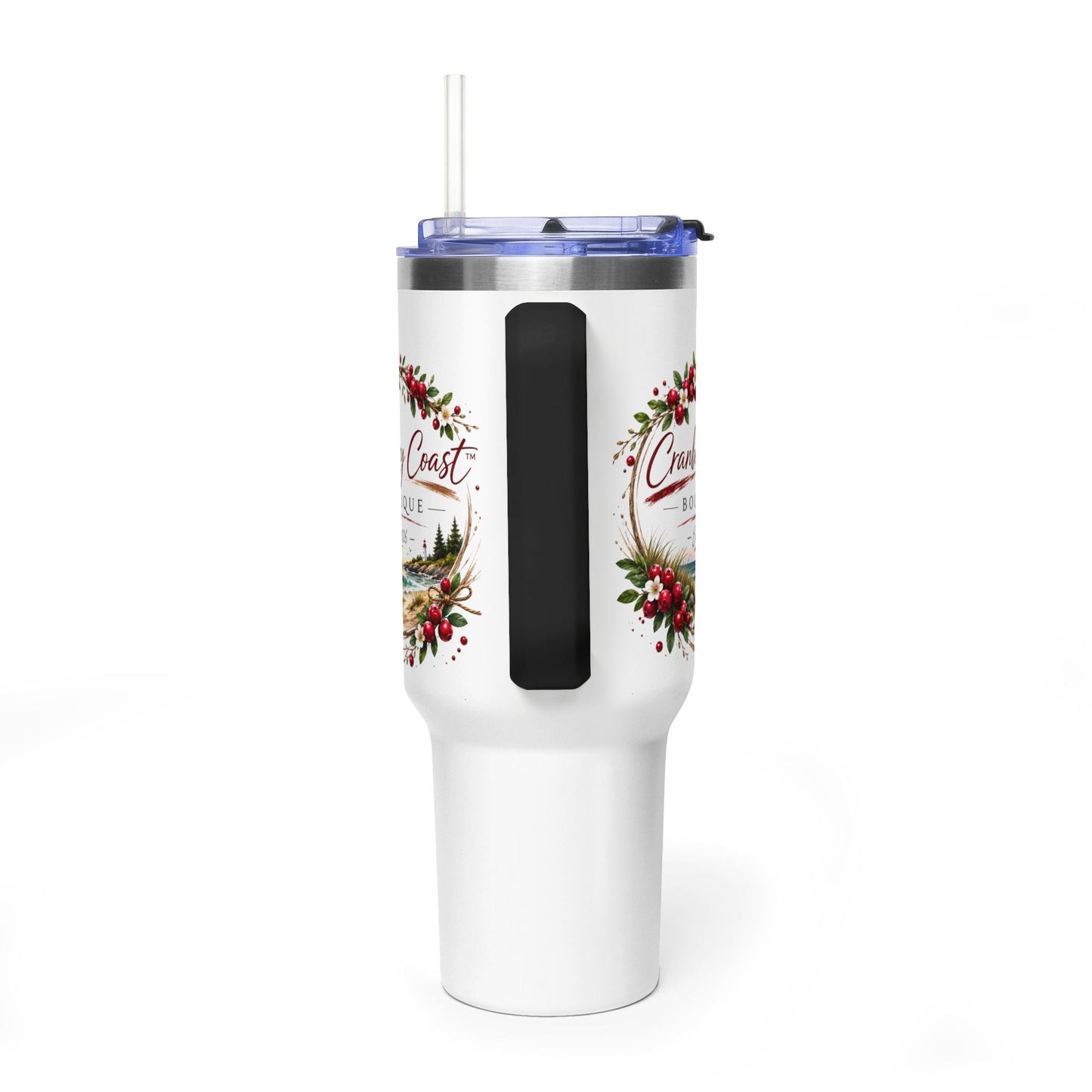 Cranberry Coast 40oz Vacuum Tumbler — Insulated Travel Mug with Handle and Straw