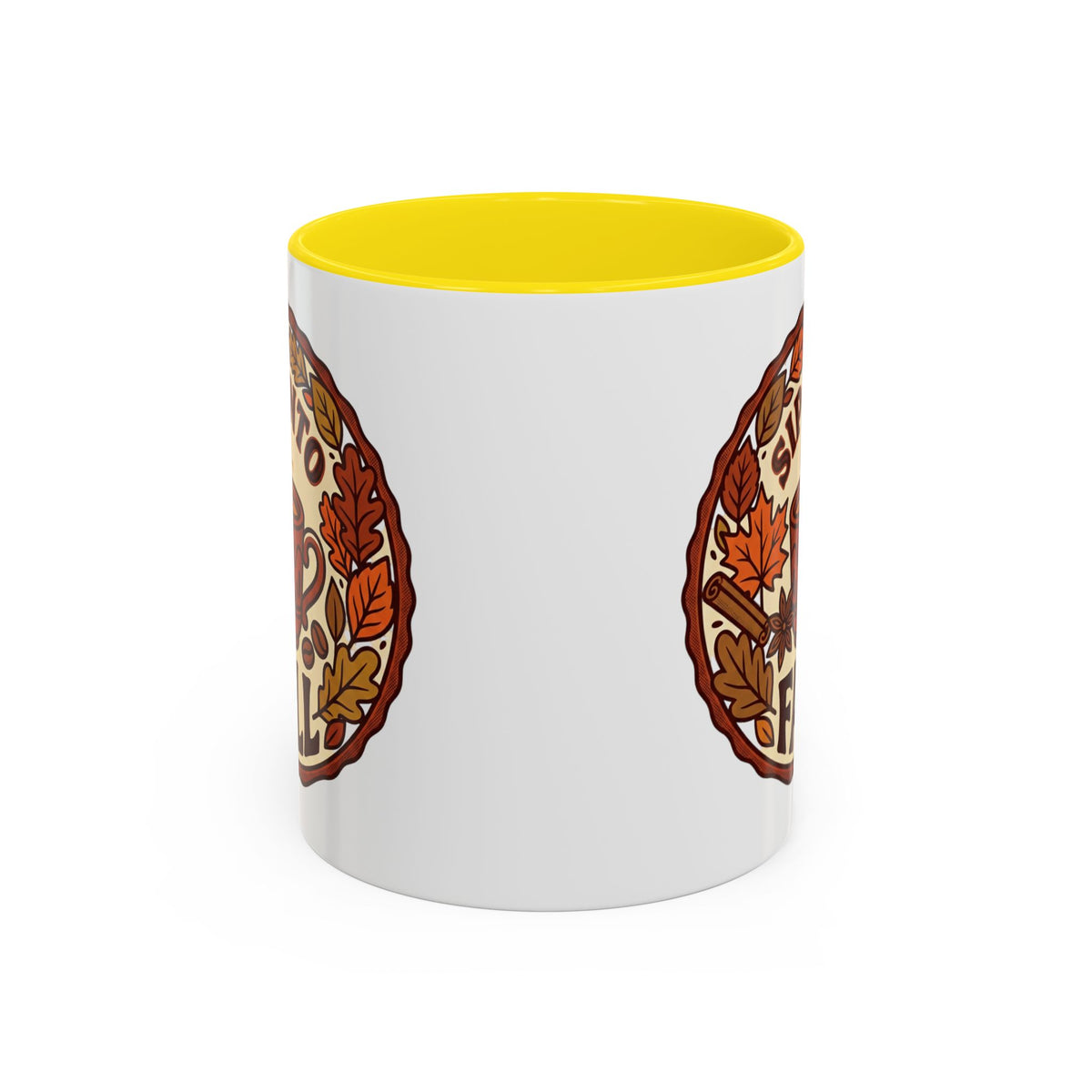 Sip Into Fall Accent Coffee Mug — Autumn Leaves & Hot Cup Design (11/15oz)
