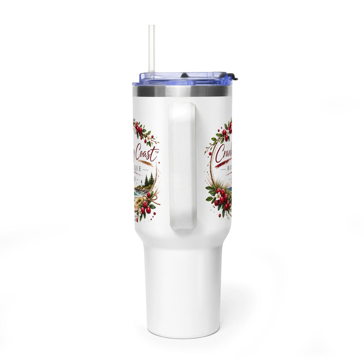 Cranberry Coast 40oz Vacuum Tumbler — Insulated Travel Mug with Handle and Straw