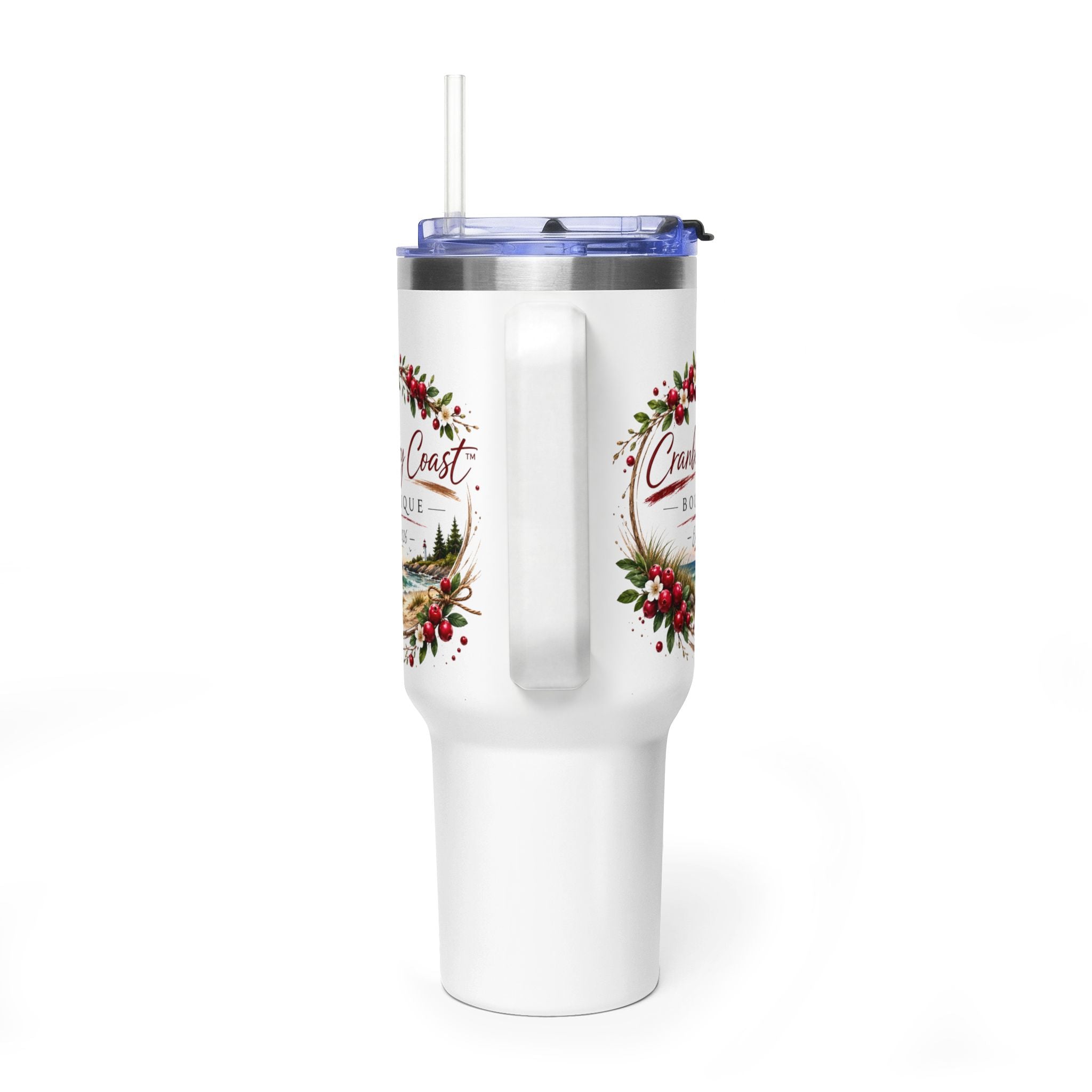 Cranberry Coast 40oz Vacuum Tumbler — Insulated Travel Mug with Handle and Straw