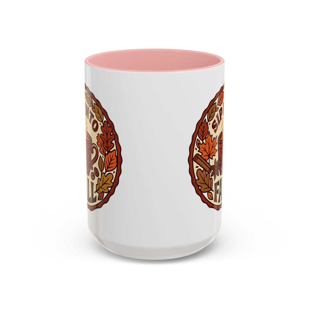 Sip Into Fall Accent Coffee Mug — Autumn Leaves & Hot Cup Design (11/15oz)