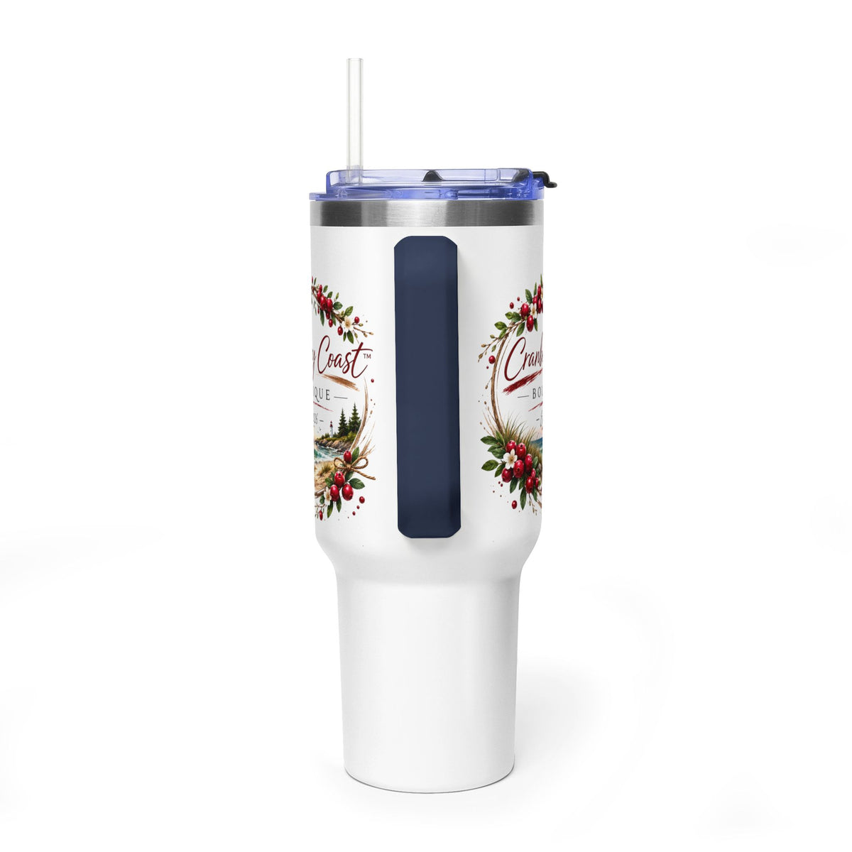 Cranberry Coast 40oz Vacuum Tumbler — Insulated Travel Mug with Handle and Straw