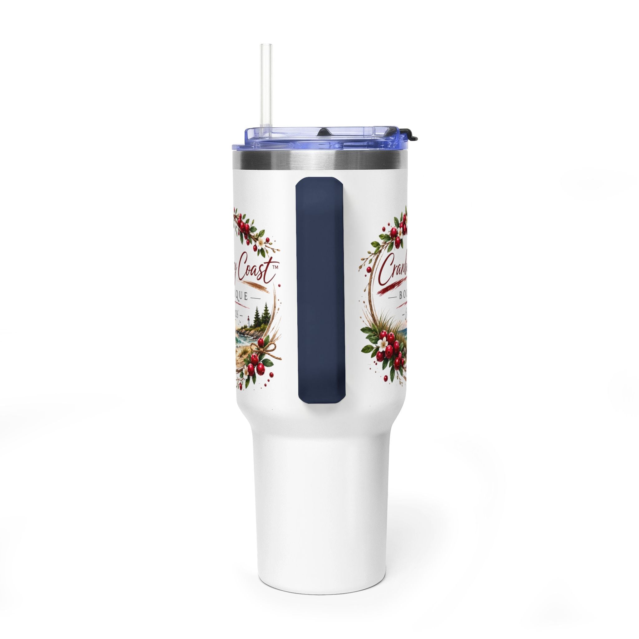 Cranberry Coast 40oz Vacuum Tumbler — Insulated Travel Mug with Handle and Straw