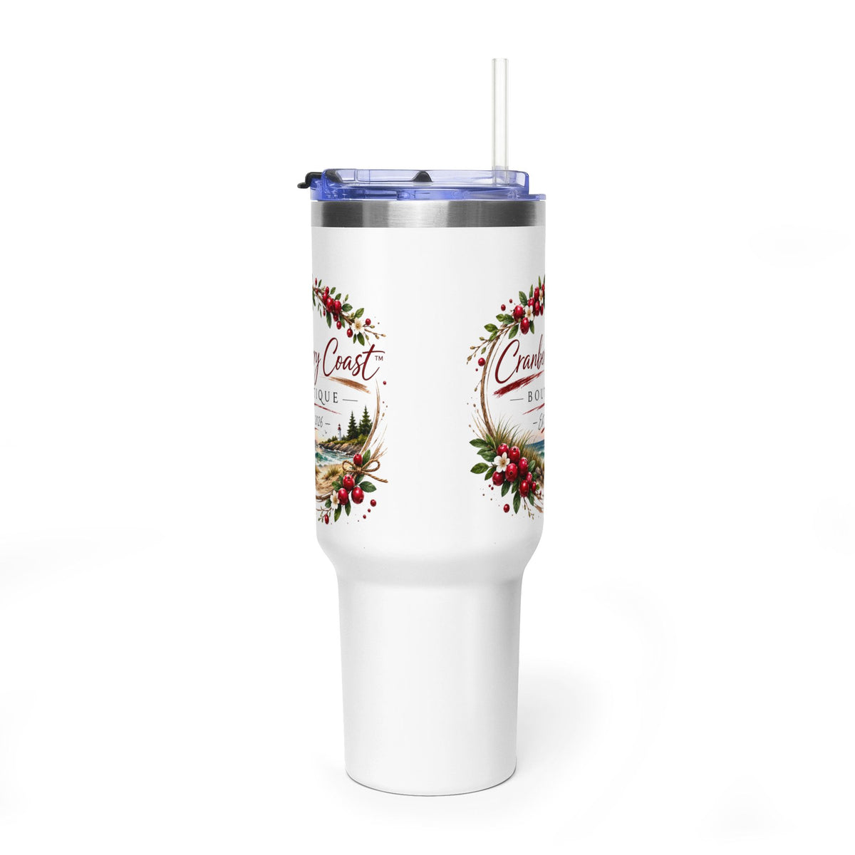Cranberry Coast 40oz Vacuum Tumbler — Insulated Travel Mug with Handle and Straw