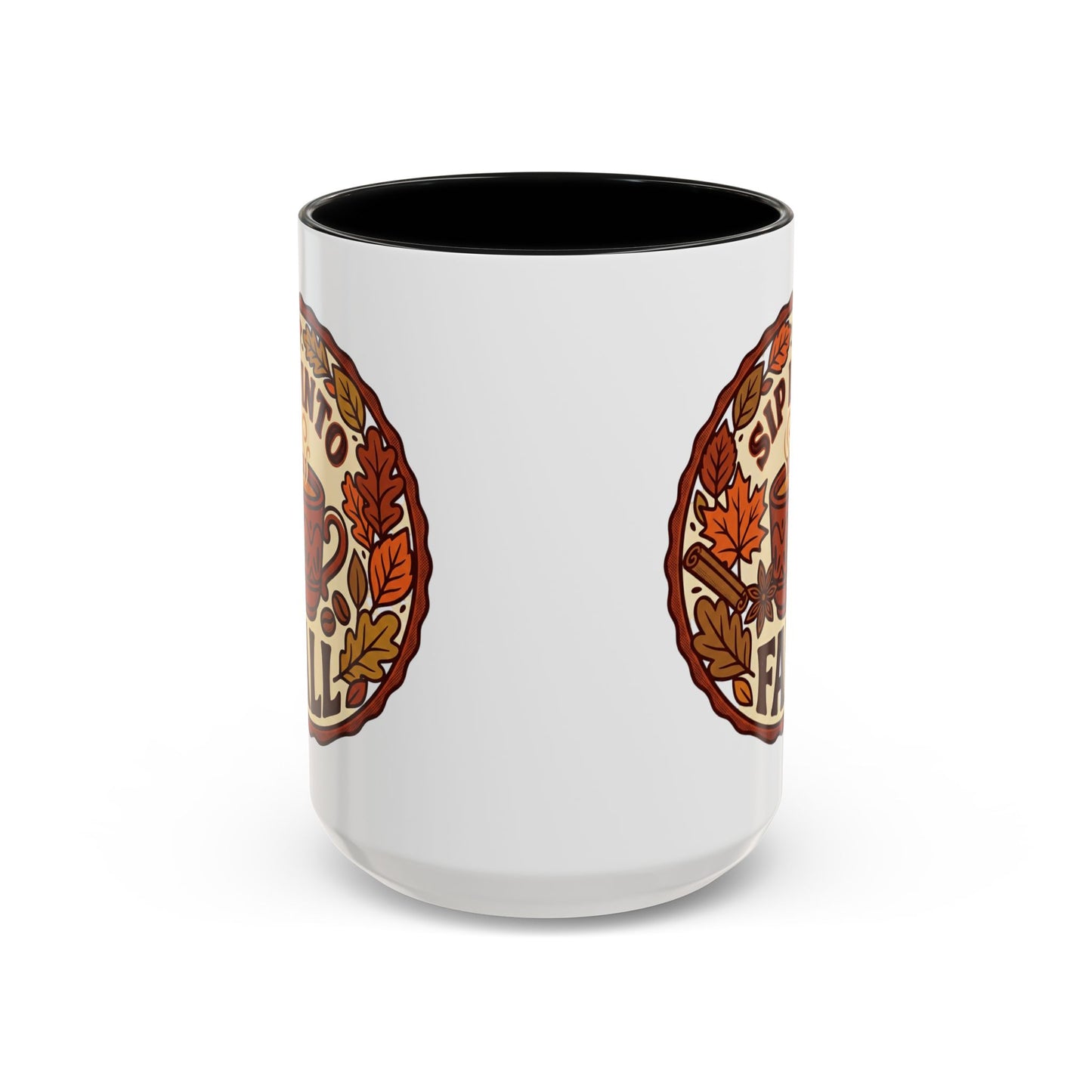 Sip Into Fall Accent Coffee Mug — Autumn Leaves & Hot Cup Design (11/15oz)
