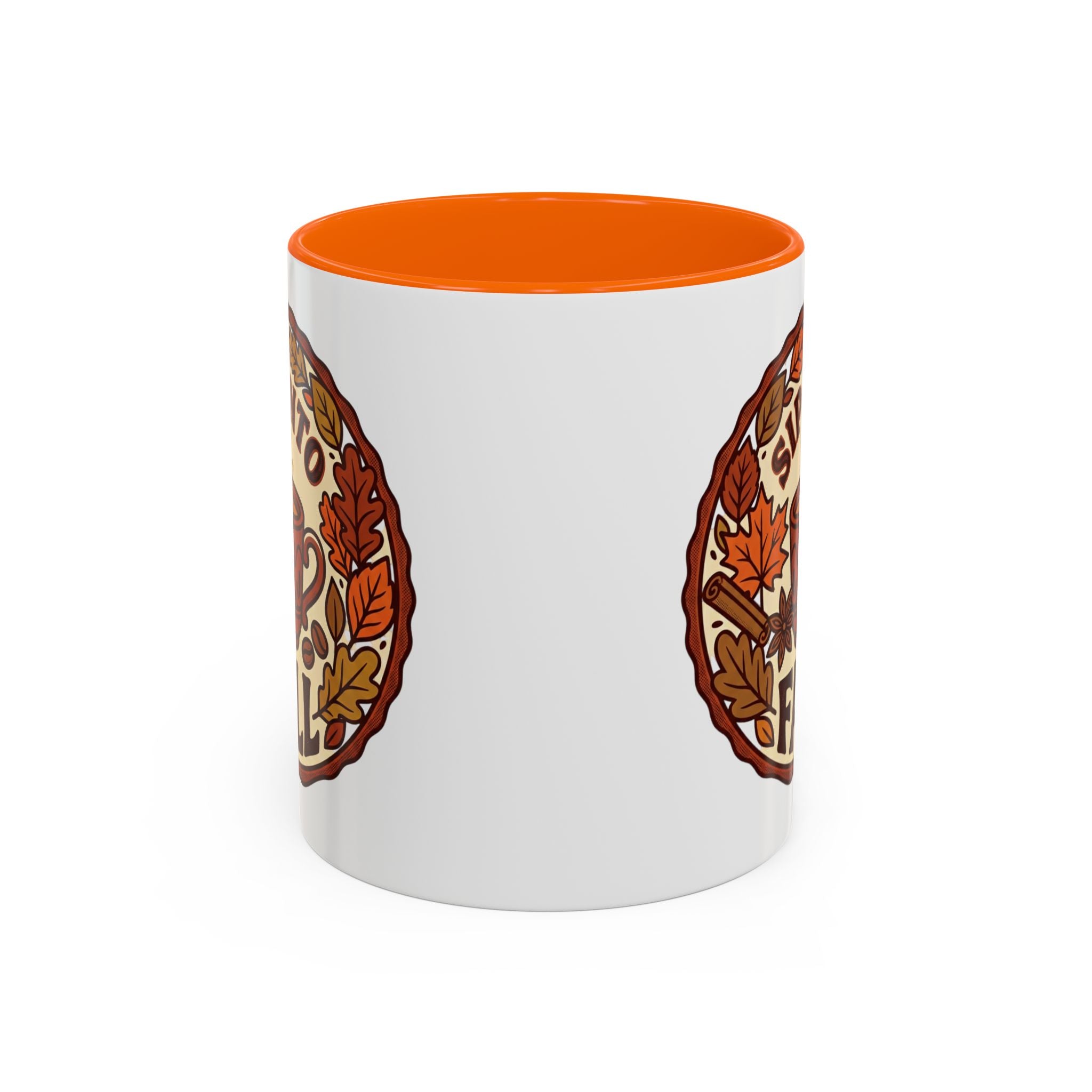 Sip Into Fall Accent Coffee Mug — Autumn Leaves & Hot Cup Design (11/15oz)