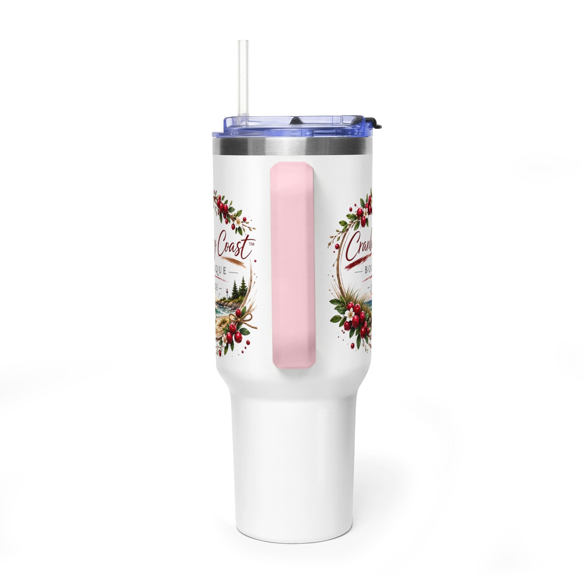 Cranberry Coast 40oz Vacuum Tumbler — Insulated Travel Mug with Handle and Straw
