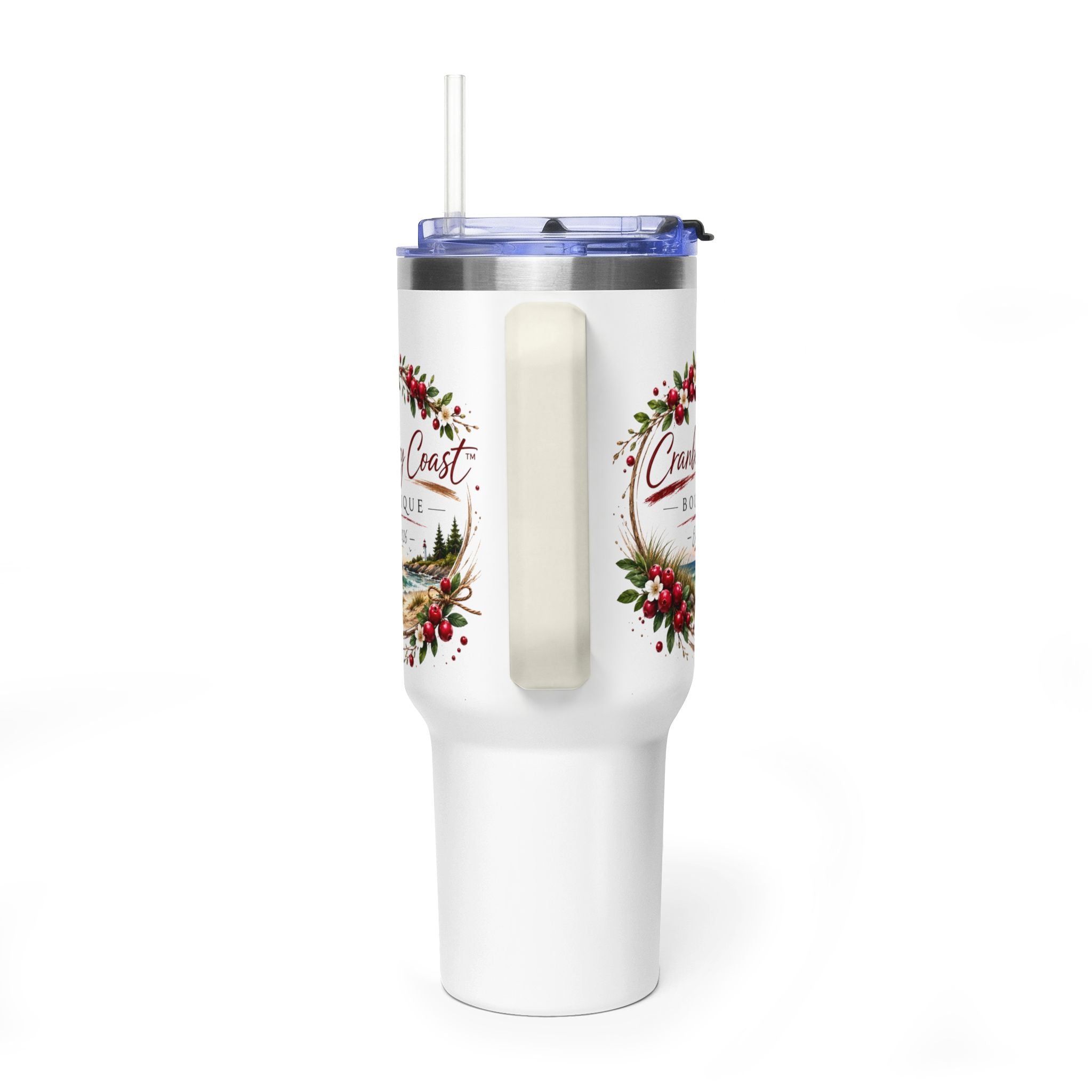 Cranberry Coast 40oz Vacuum Tumbler — Insulated Travel Mug with Handle and Straw