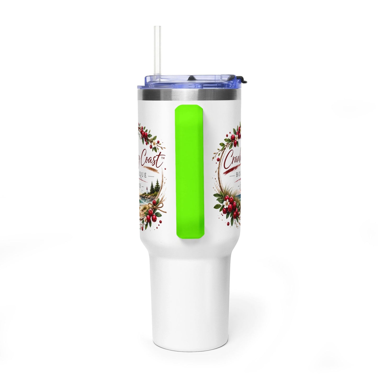 Cranberry Coast 40oz Vacuum Tumbler — Insulated Travel Mug with Handle and Straw