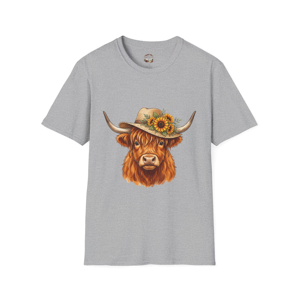 Highland Cow T-Shirt — Sunflower Straw Hat Cow Graphic Tee