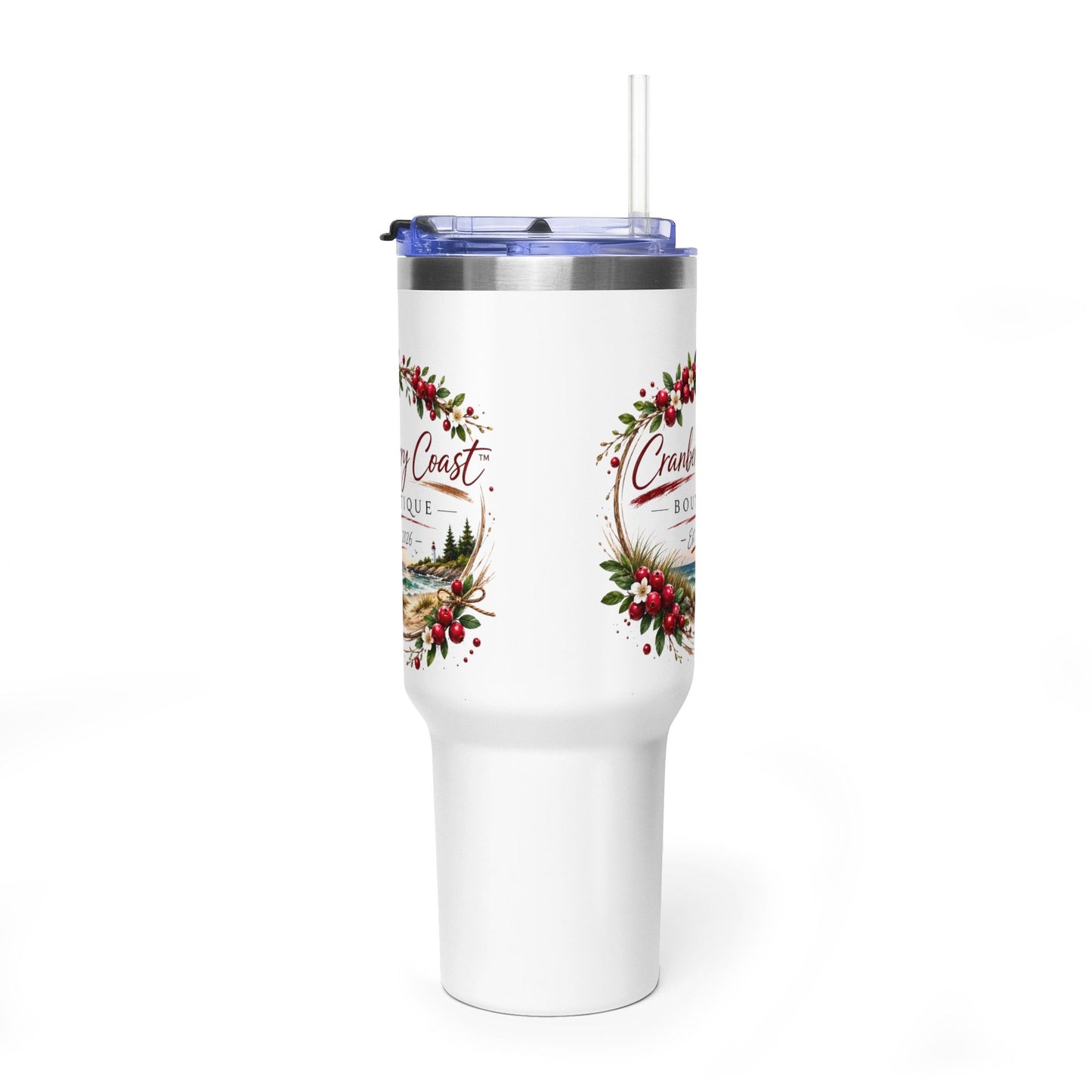 Cranberry Coast 40oz Vacuum Tumbler — Insulated Travel Mug with Handle and Straw