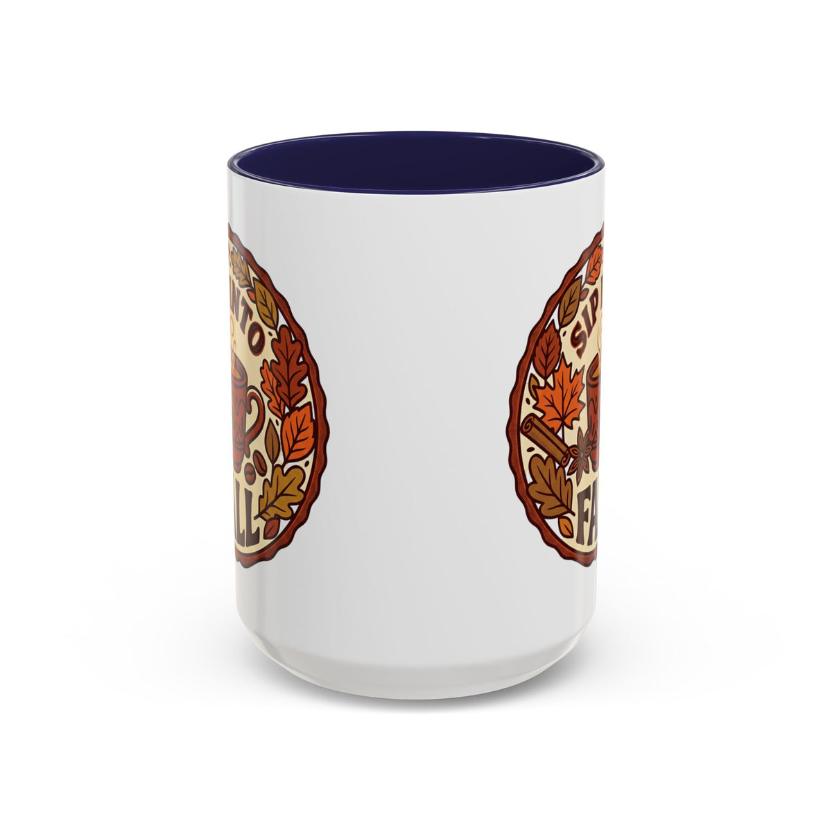 Sip Into Fall Accent Coffee Mug — Autumn Leaves & Hot Cup Design (11/15oz)