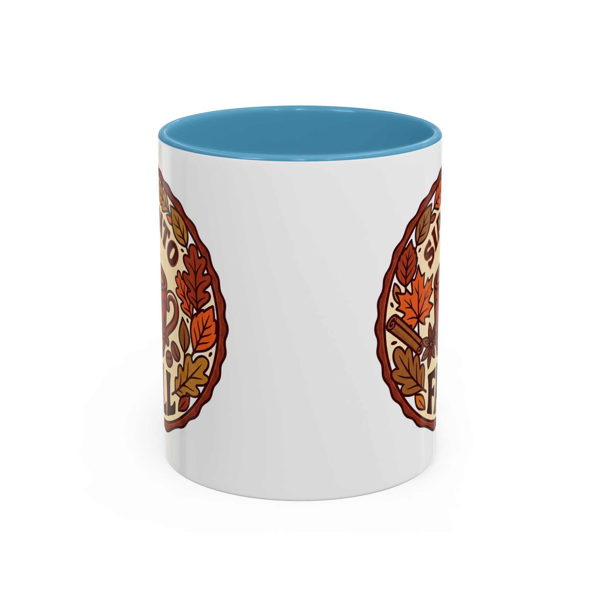 Sip Into Fall Accent Coffee Mug — Autumn Leaves & Hot Cup Design (11/15oz)