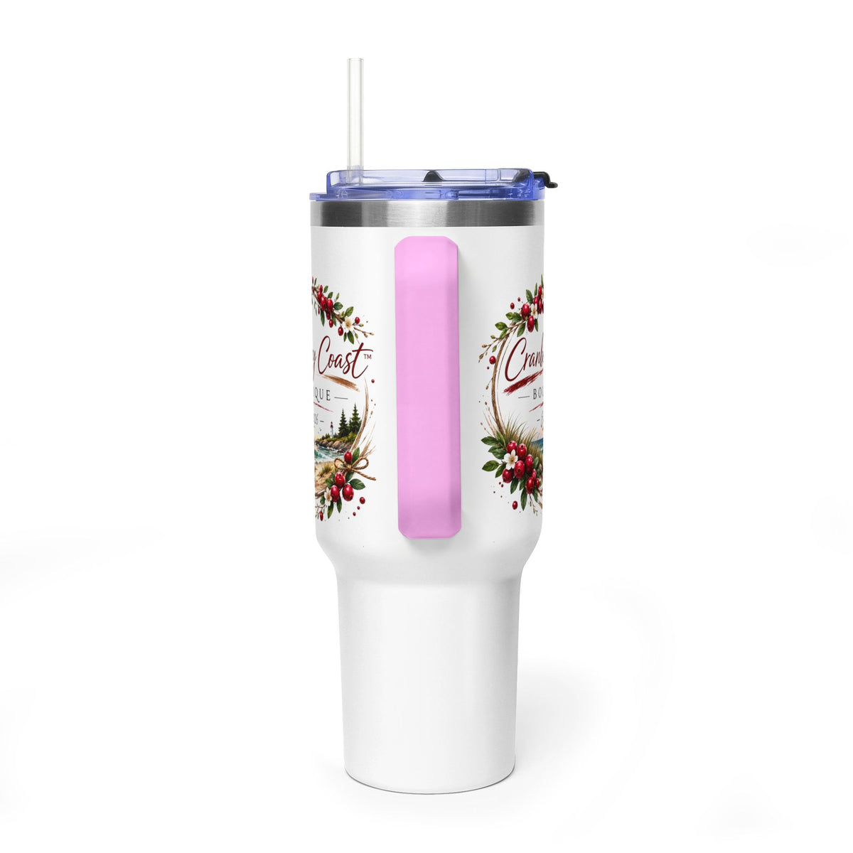 Cranberry Coast 40oz Vacuum Tumbler — Insulated Travel Mug with Handle and Straw