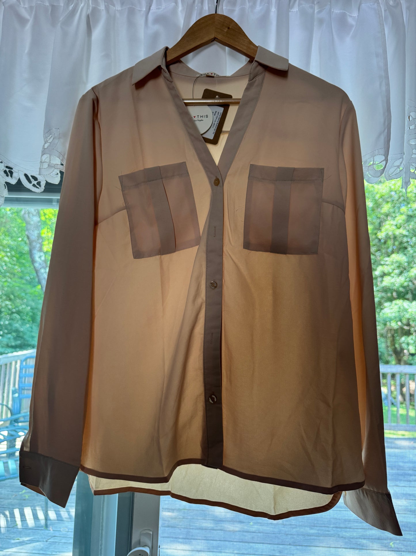 Harbor Mist Contrast Button-Up Blouse