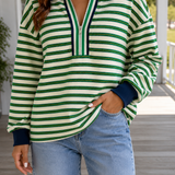 The Harbor Stripe Pullover Green & Cream